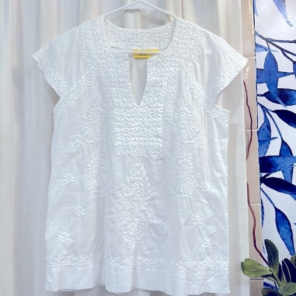 Women’s Roller Rabbit White Embroidered Cotton Linen Blend Top Size XS - Picture 2 of 6
